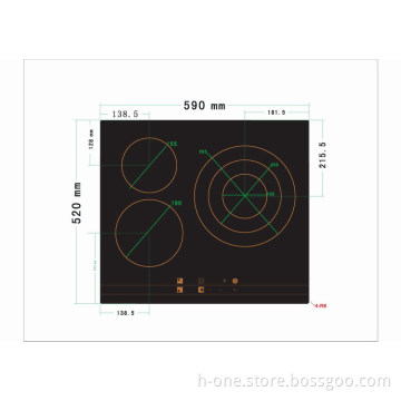 Schott glass ceramic cooker/three heating zones cooktop
